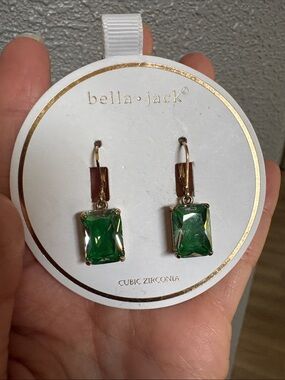 bella•jack Gold-Tone Emerald Green Emerald-Cut Drop Earrings